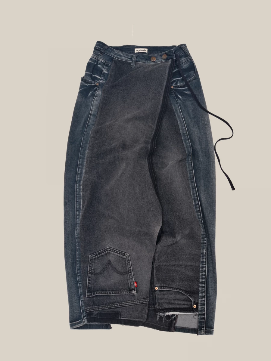 Gonna Lunga Grigio Scuro 'Jellie' Upcycling in denim di cotone