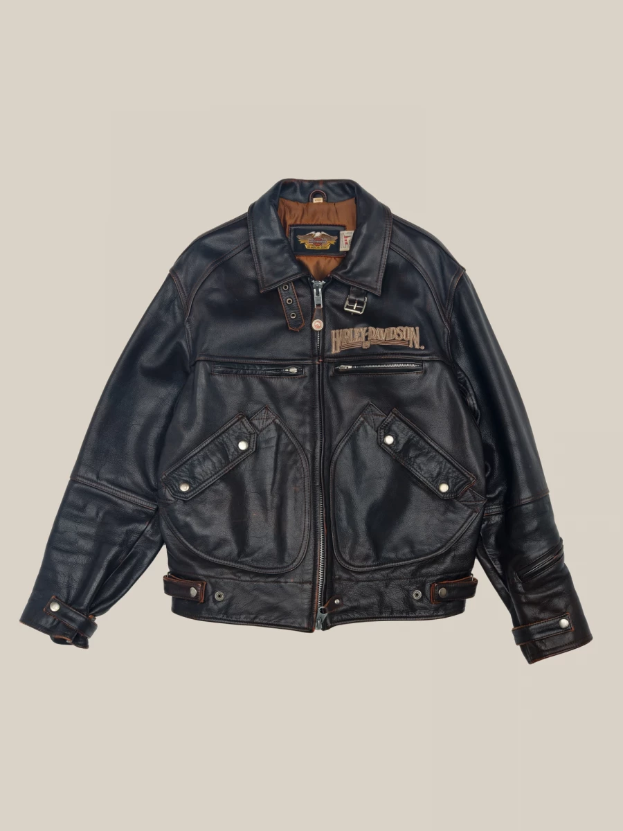 Brown Vintage 'Harley-Davidson' Biker Leather Jacket