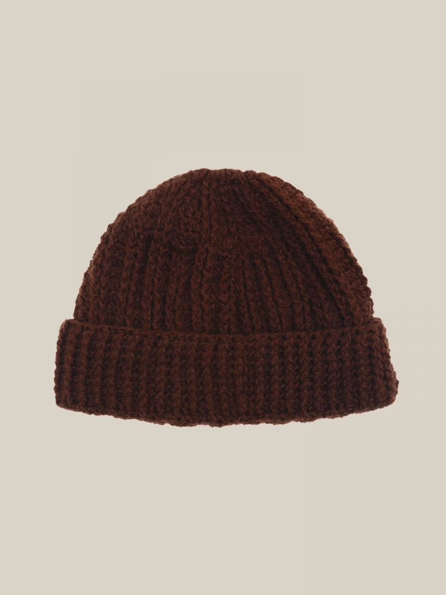 Brown Ribbed Wool Beanie