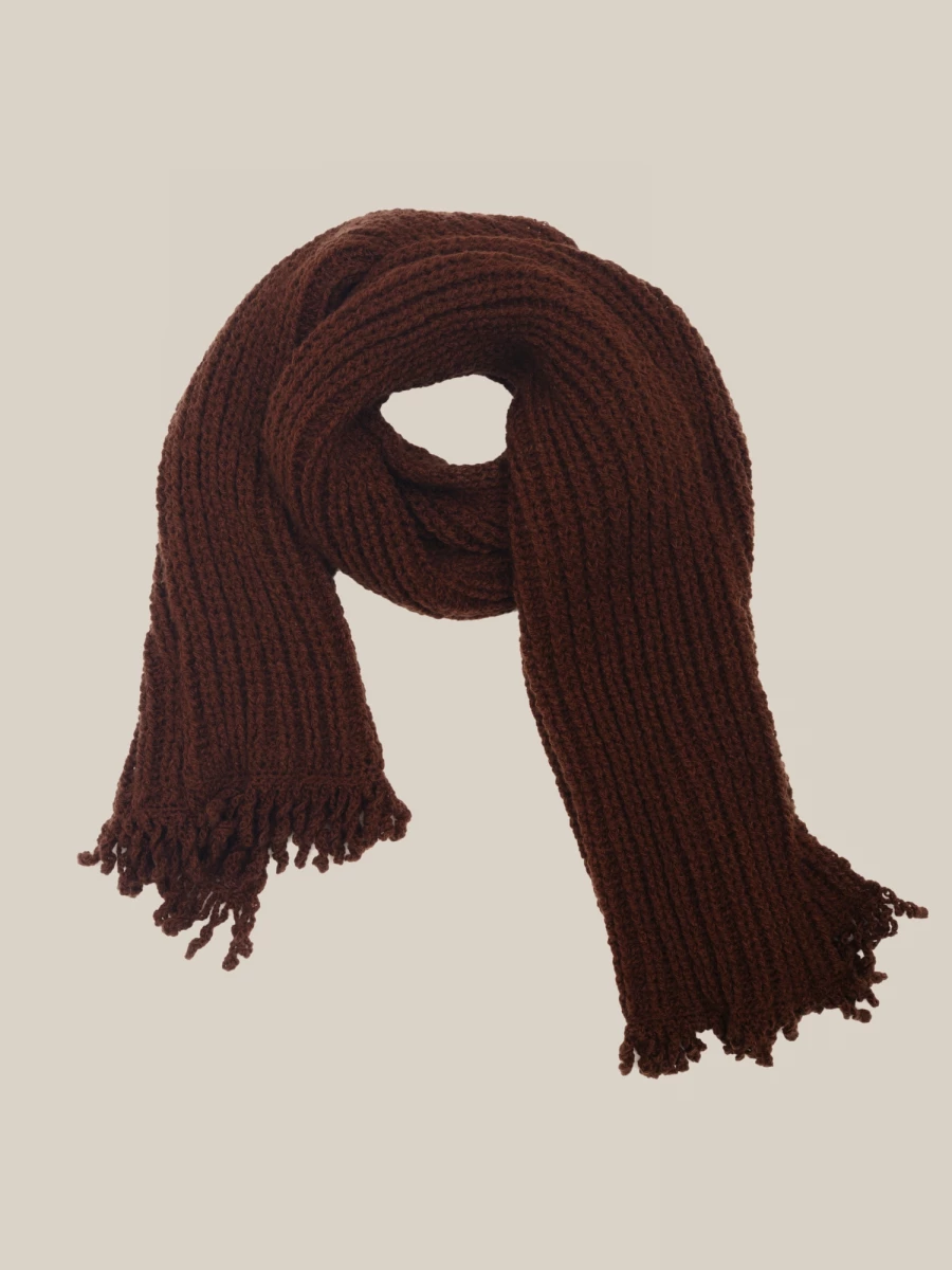 Brown Ribbed Wool Scarf