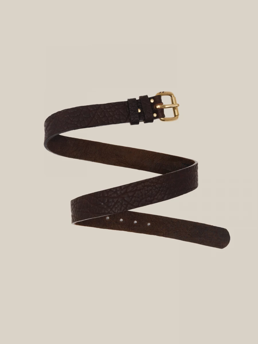 Brown Grained Leather Buckle Belt