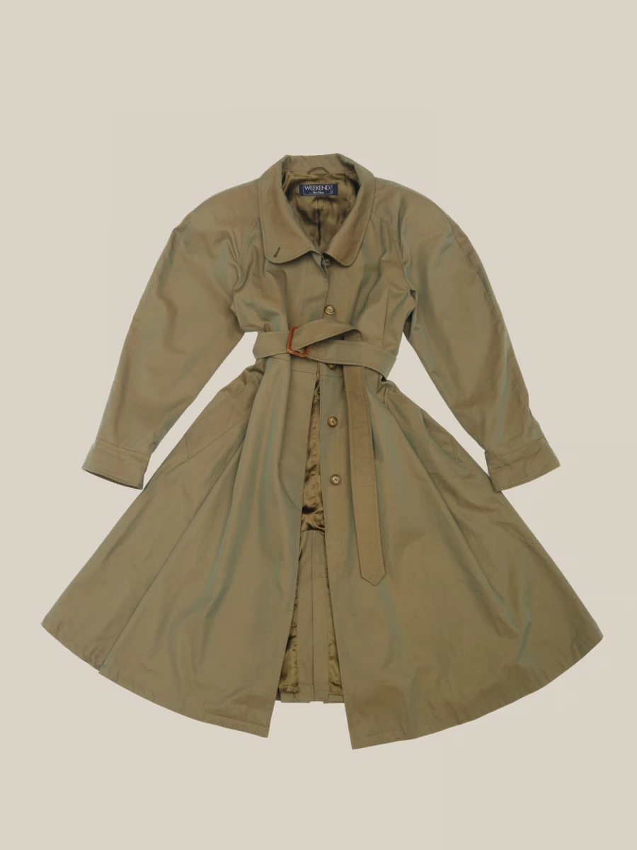 Olive Green Iridescent Effect Vintage Trenchcoat