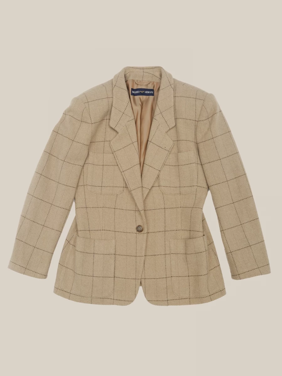 Blazer Vintage Beige a quadri in lana