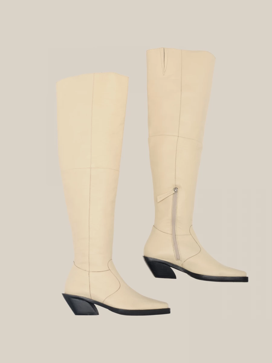 Ivory Texan High Boots in Genuine Leather