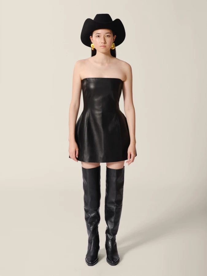 Black Texan High Boots in Genuine Leather