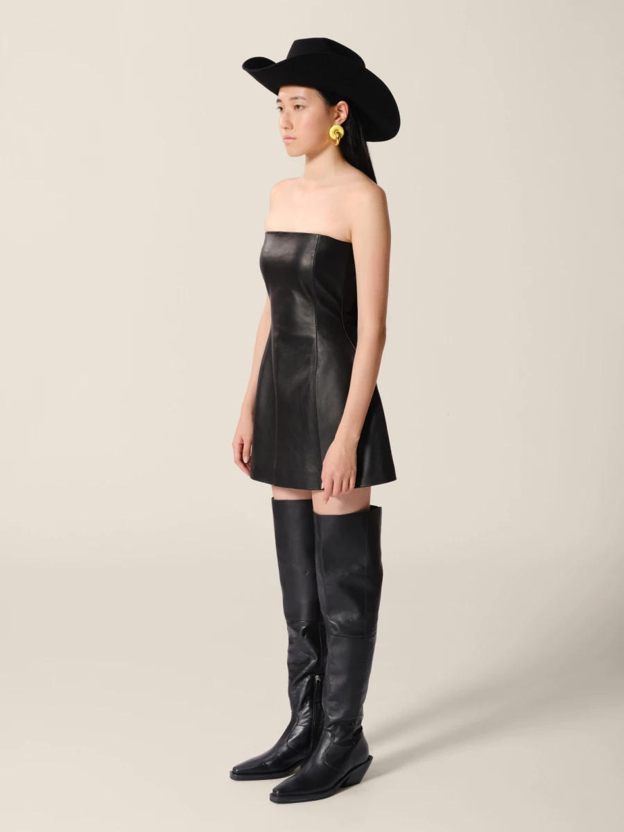 Black Texan High Boots in Genuine Leather