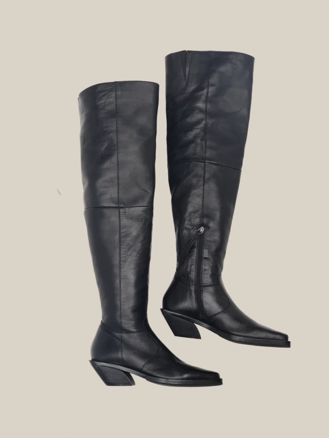 Black Texan High Boots in Genuine Leather