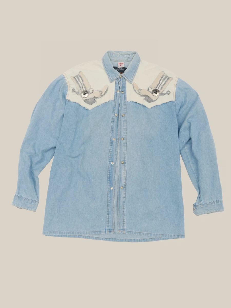 Camicia Western Denim Blu Chiaro con dettagli in metallo