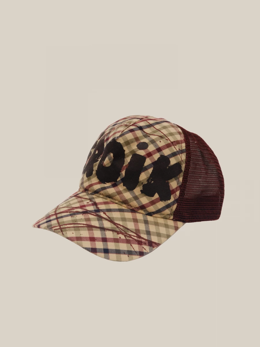 Burgundy and Beige Tartan Vintage Cap