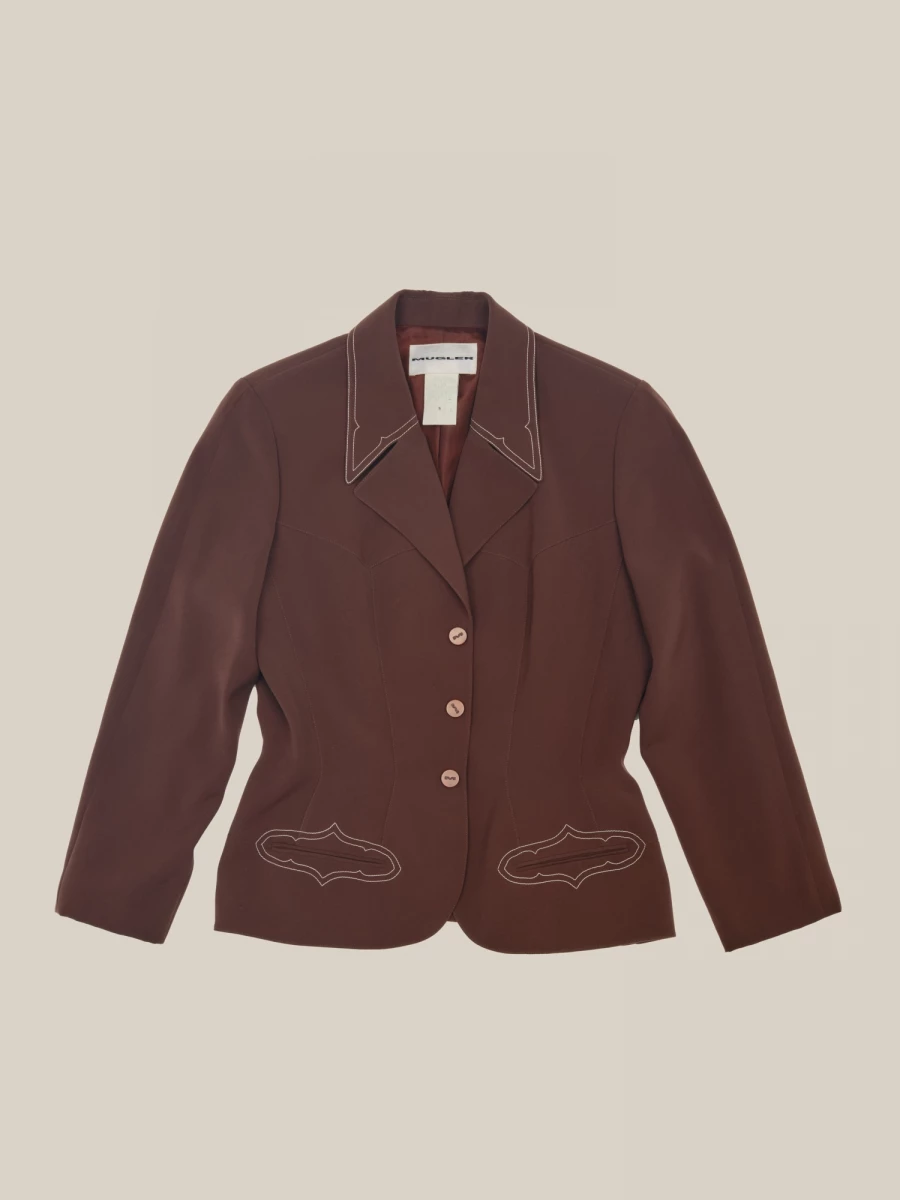 Brown Western Blazer with Contrast Stitching