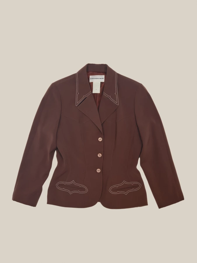 Blazer Western Marrone con cuciture a contrasto