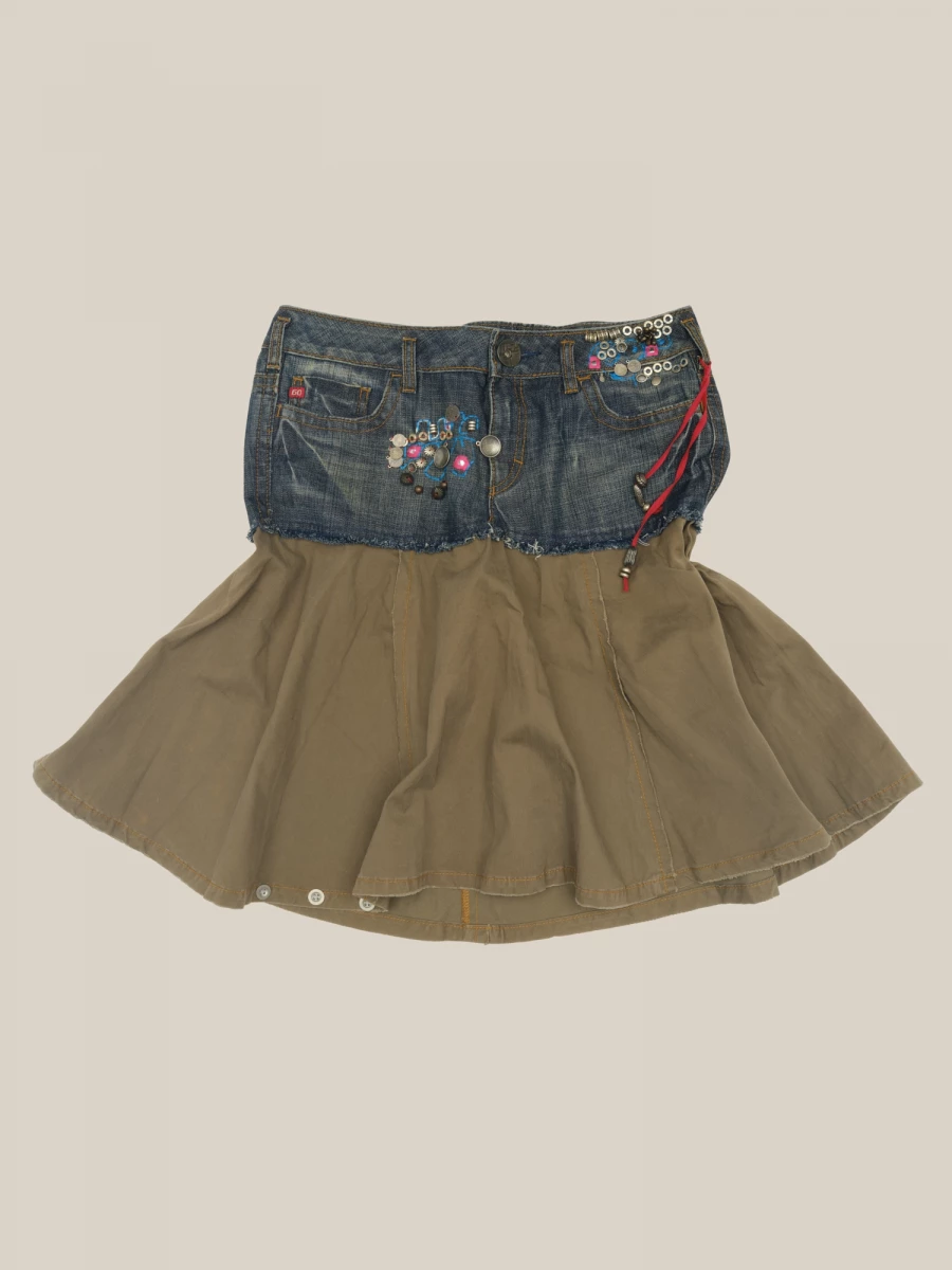 Denim and Caki Accessorized Skirt