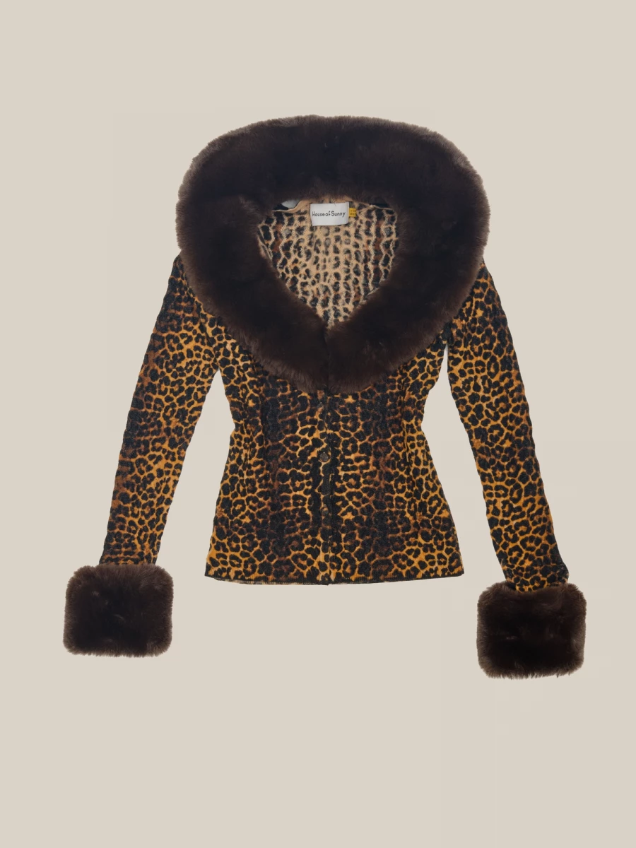 Animalier Fake Fur Cardigan with removable sleeves