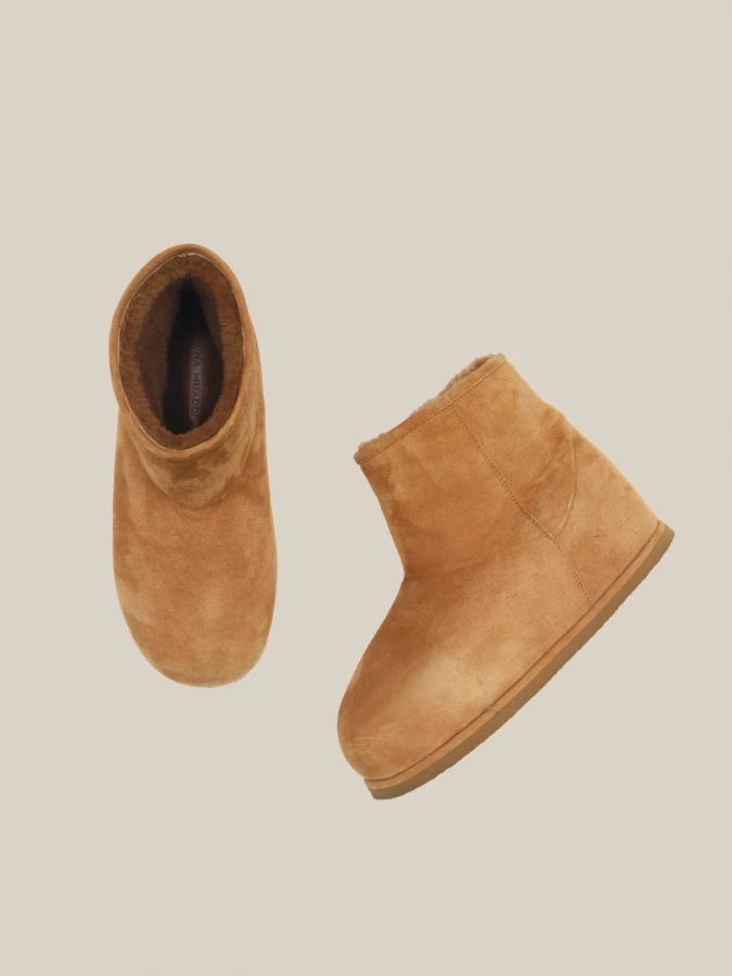 Camel 'Heidi' Suede Shearling-Lined Ankle Boots