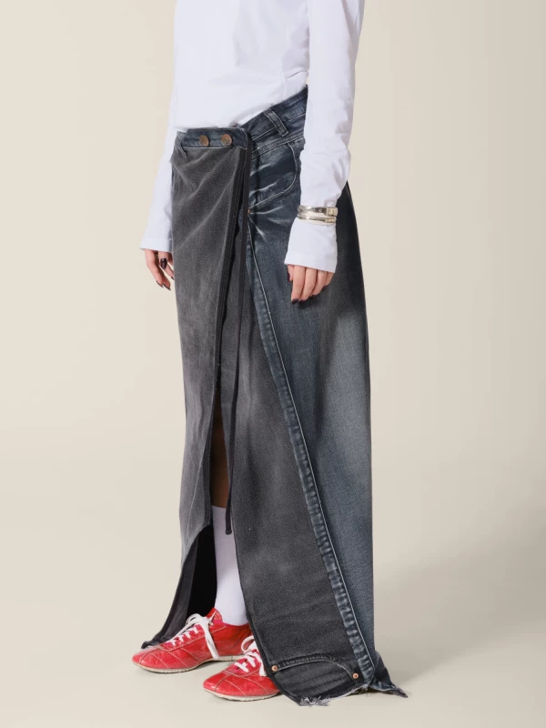 Dark Grey Long Skirt 'Jellie' Upcycling in Cotton Denim 2