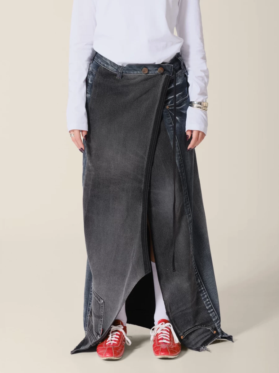 Dark Grey Long Skirt 'Jellie' Upcycling in Cotton Denim