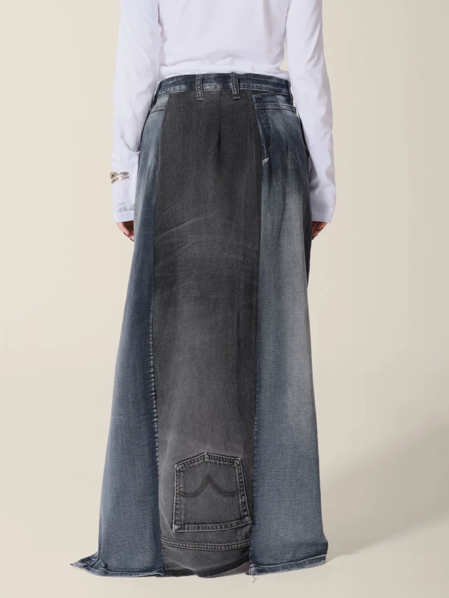 Gonna Lunga Grigio Scuro 'Jellie' Upcycling in denim di cotone