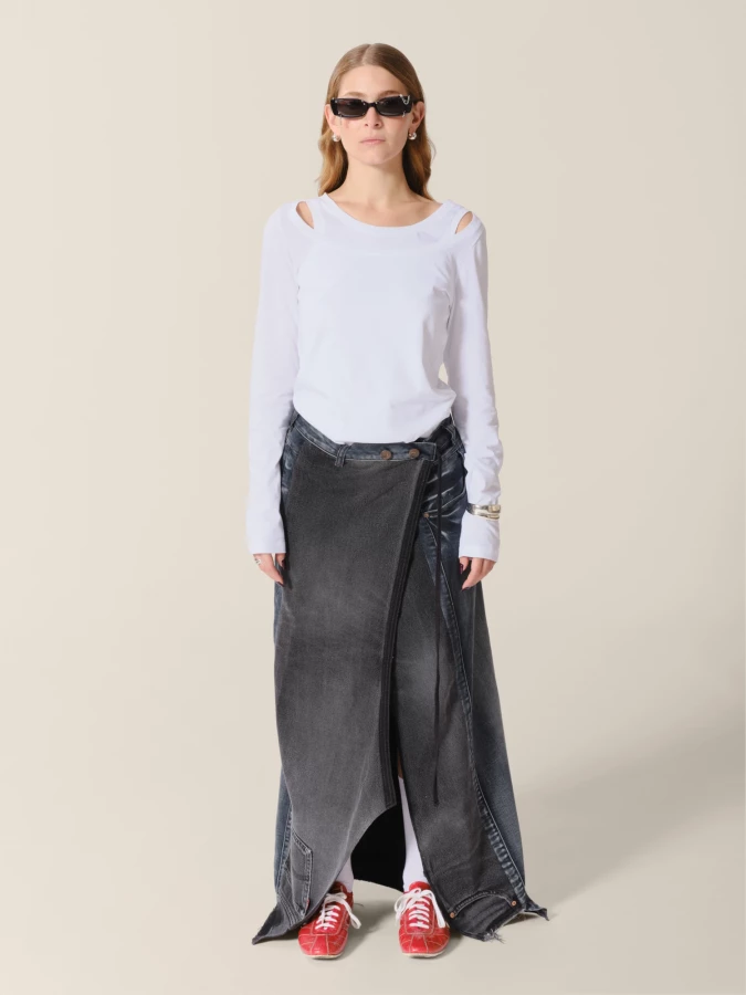 Gonna Lunga Grigio Scuro 'Jellie' Upcycling in denim di cotone