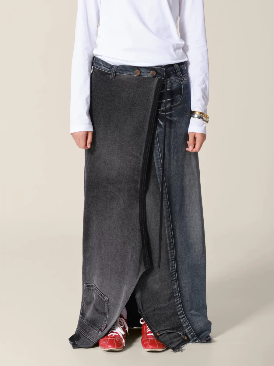 Dark Grey Long Skirt 'Jellie' Upcycling in Cotton Denim