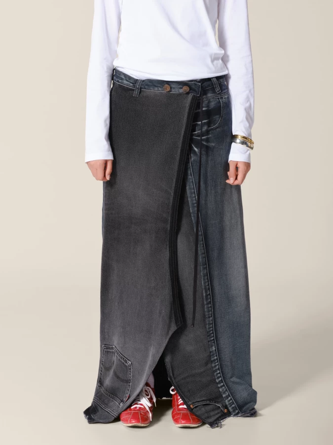 Dark Grey Long Skirt 'Jellie' Upcycling in Cotton Denim
