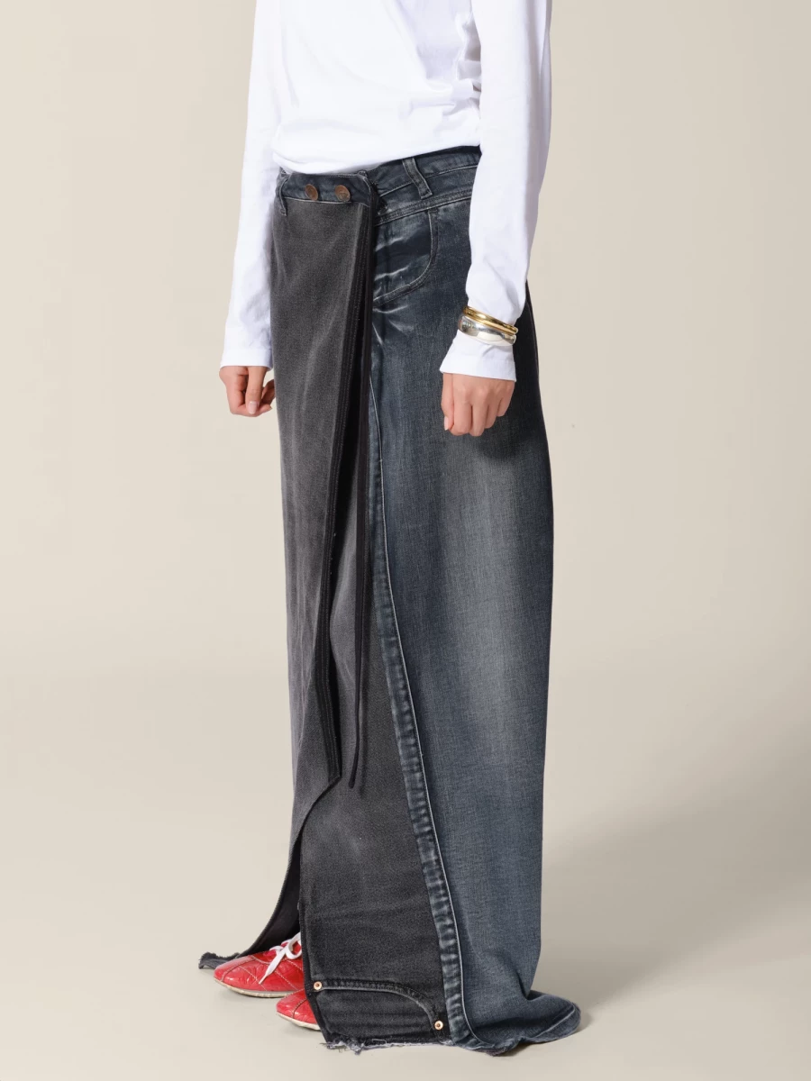 Gonna Lunga Grigio Scuro 'Jellie' Upcycling in denim di cotone