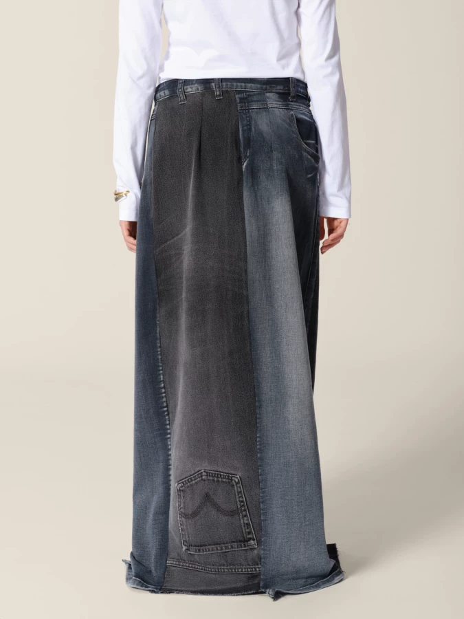 Dark Grey Long Skirt 'Jellie' Upcycling in Cotton Denim
