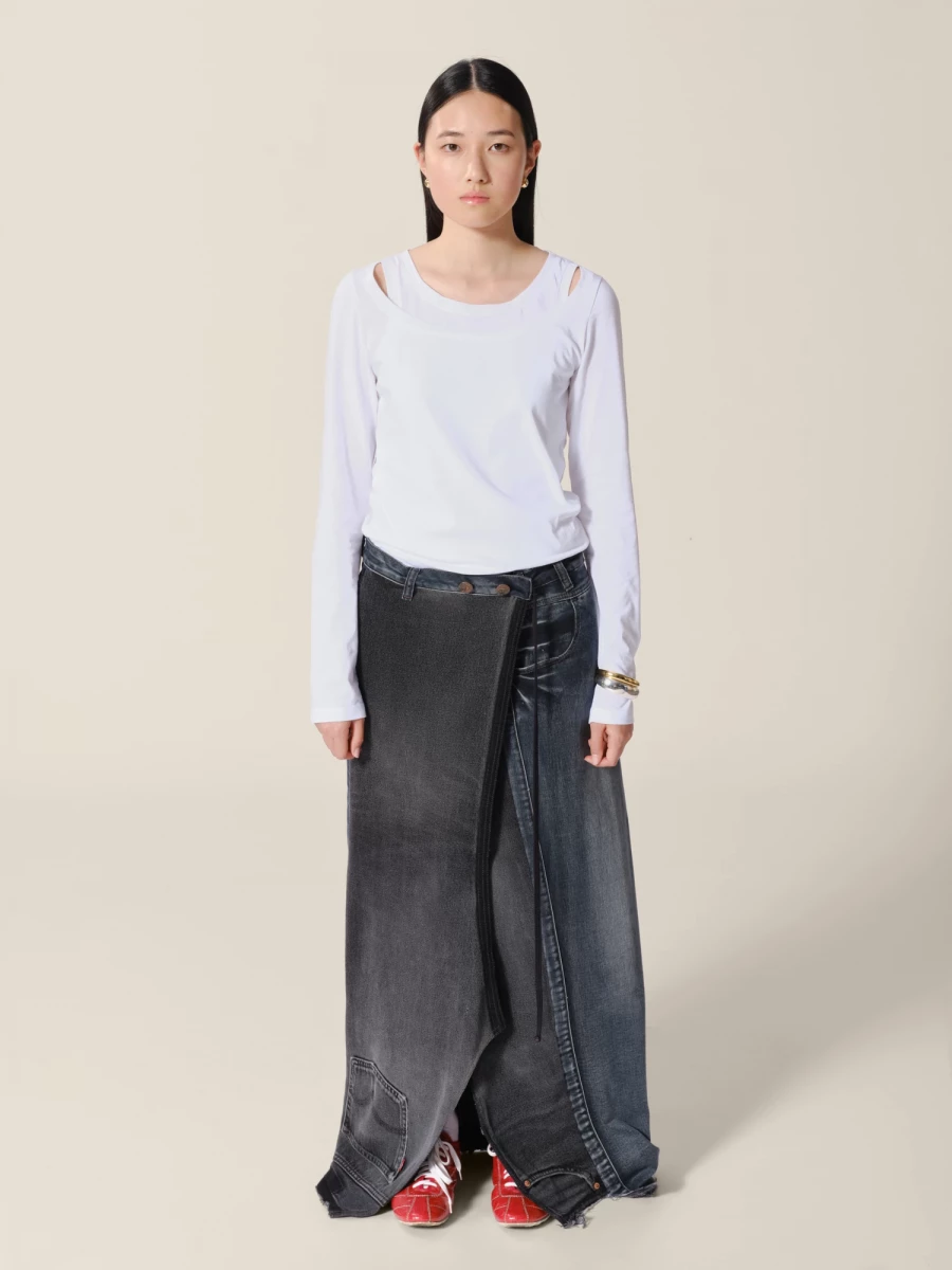 Gonna Lunga Grigio Scuro 'Jellie' Upcycling in denim di cotone