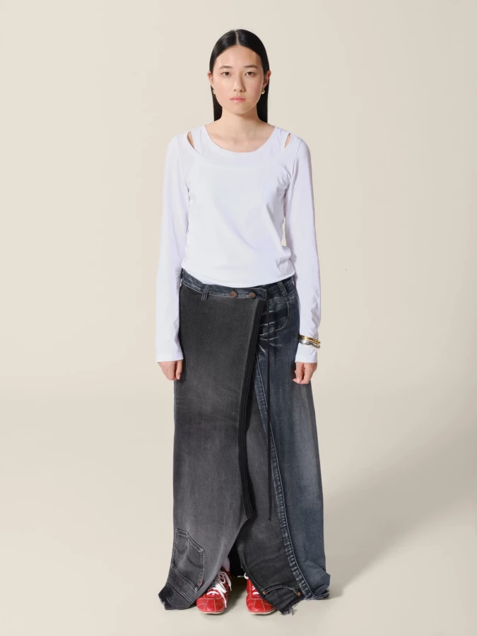 Gonna Lunga Grigio Scuro 'Jellie' Upcycling in denim di cotone