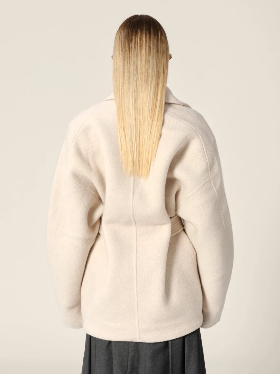 Beige coat 'Dapper' in wool with belt