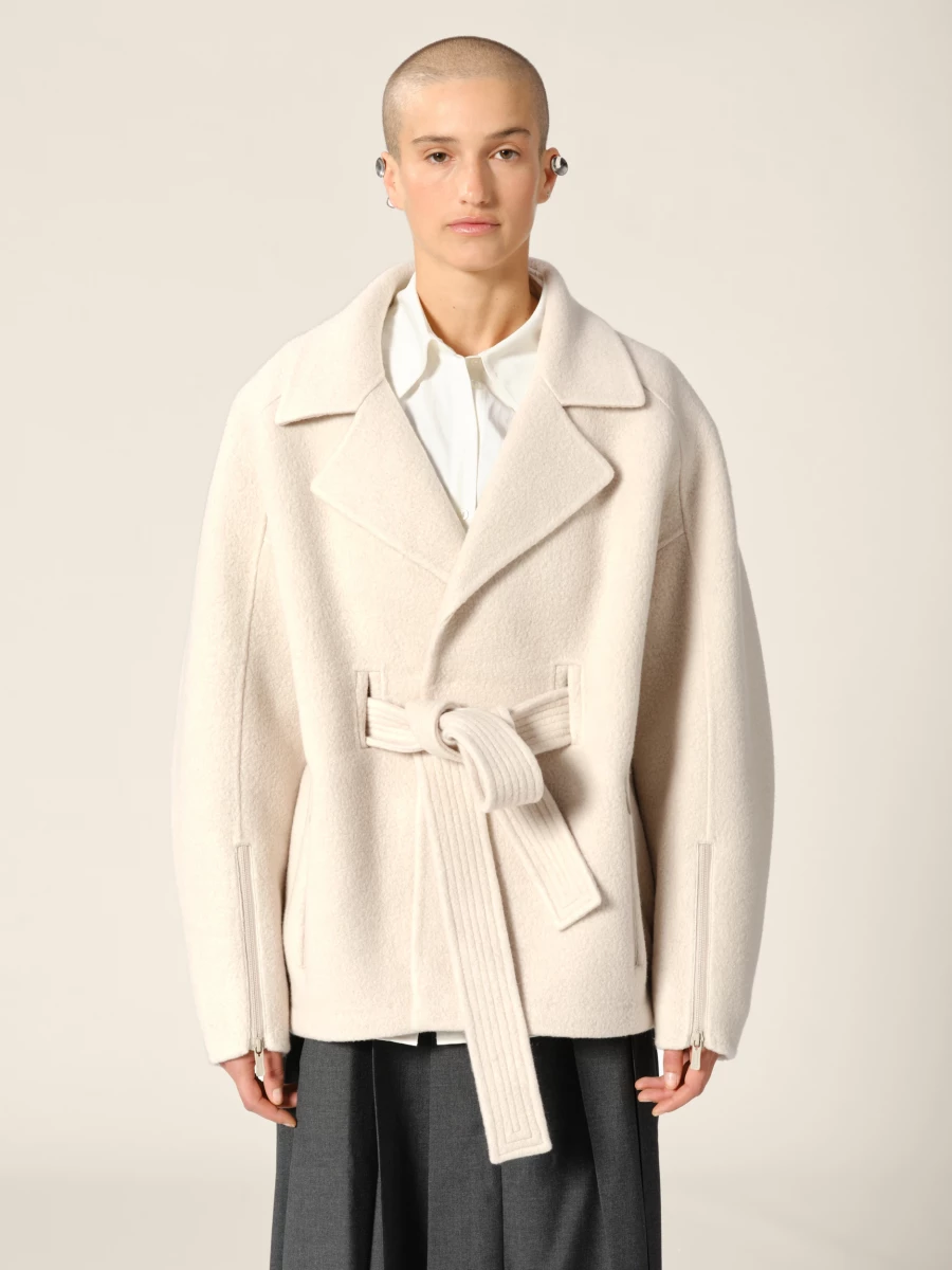 Beige coat 'Dapper' in wool with belt