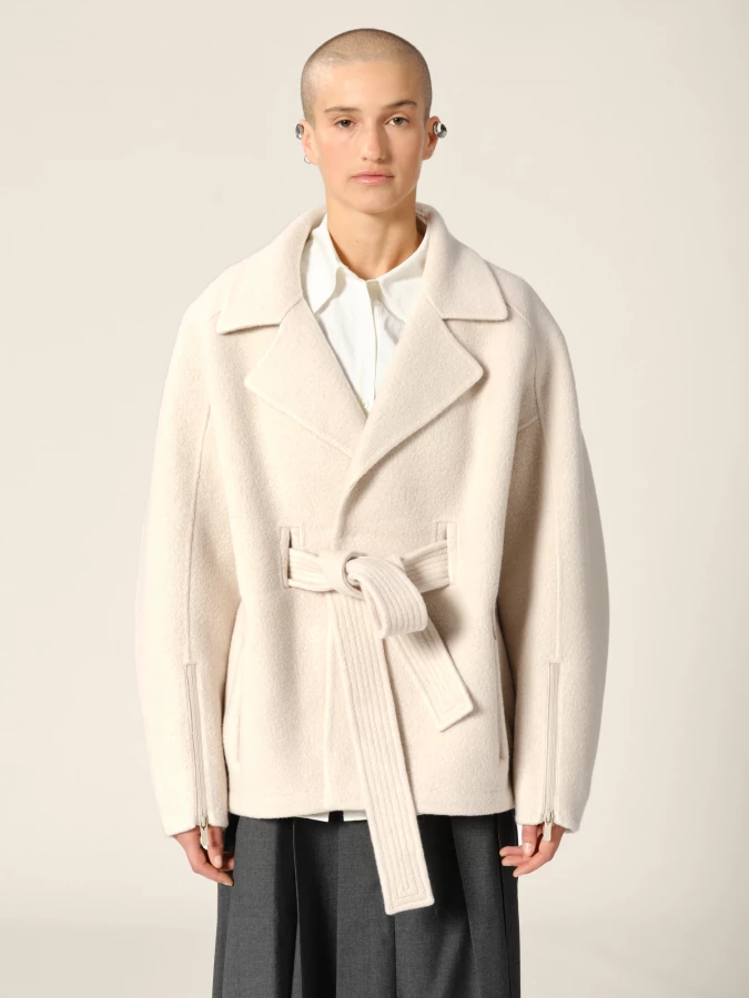 Beige coat 'Dapper' in wool with belt