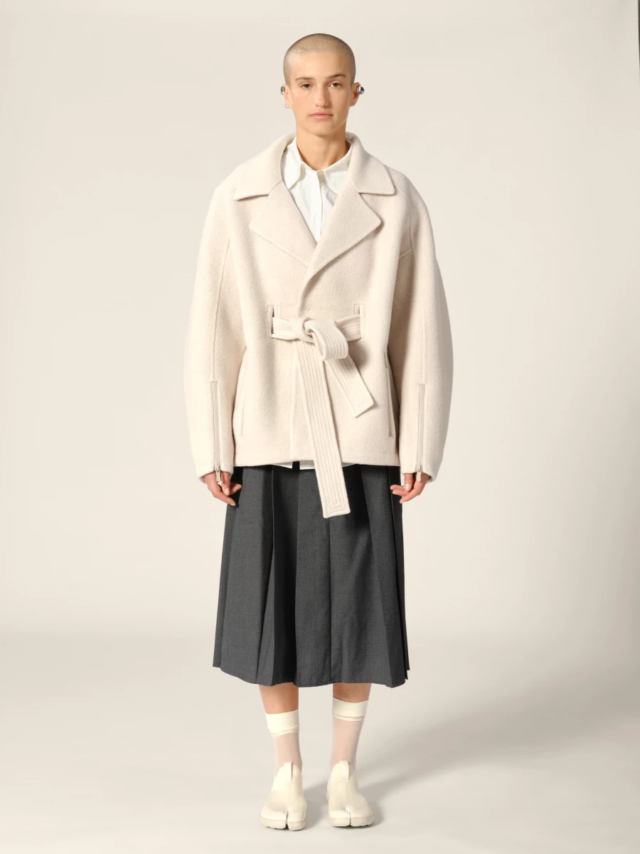 Beige coat 'Dapper' in wool with belt