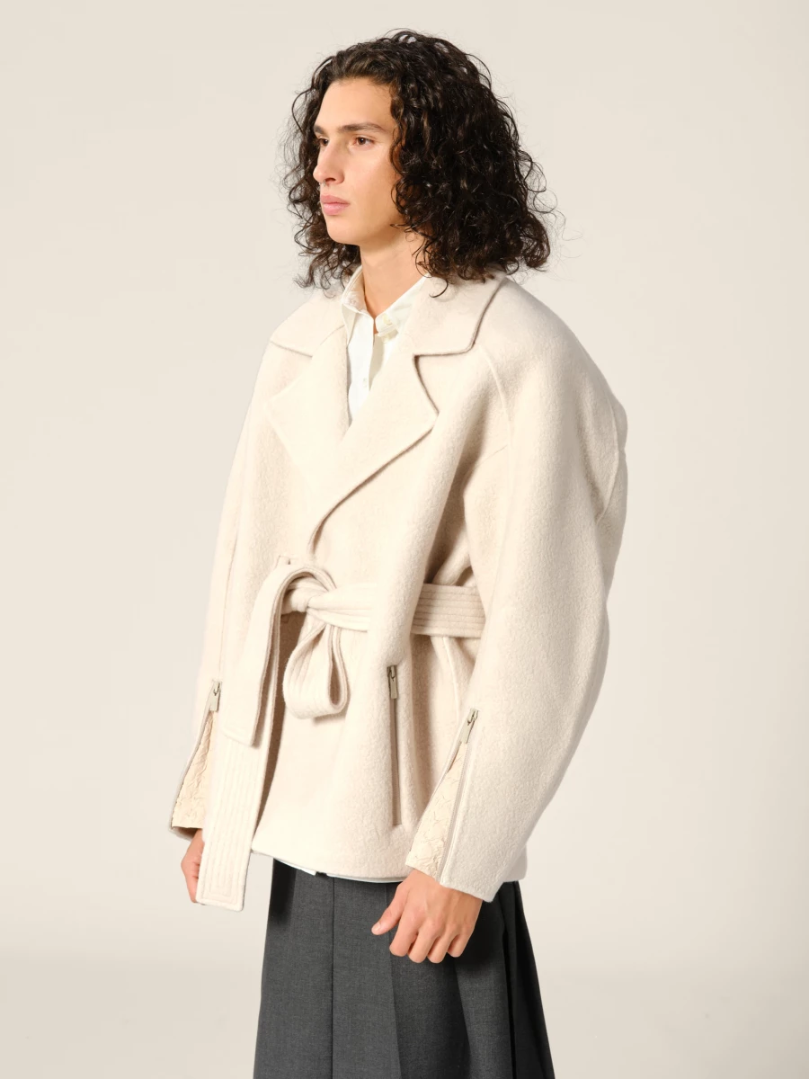 Beige coat 'Dapper' in wool with belt