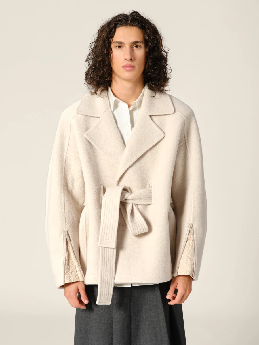 Beige coat 'Dapper' in wool with belt