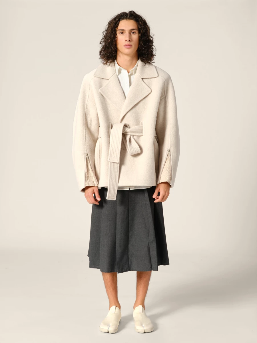 Cappotto beige 'Dapper' in lana con cintura