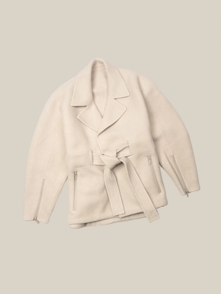 Beige coat 'Dapper' in wool with belt