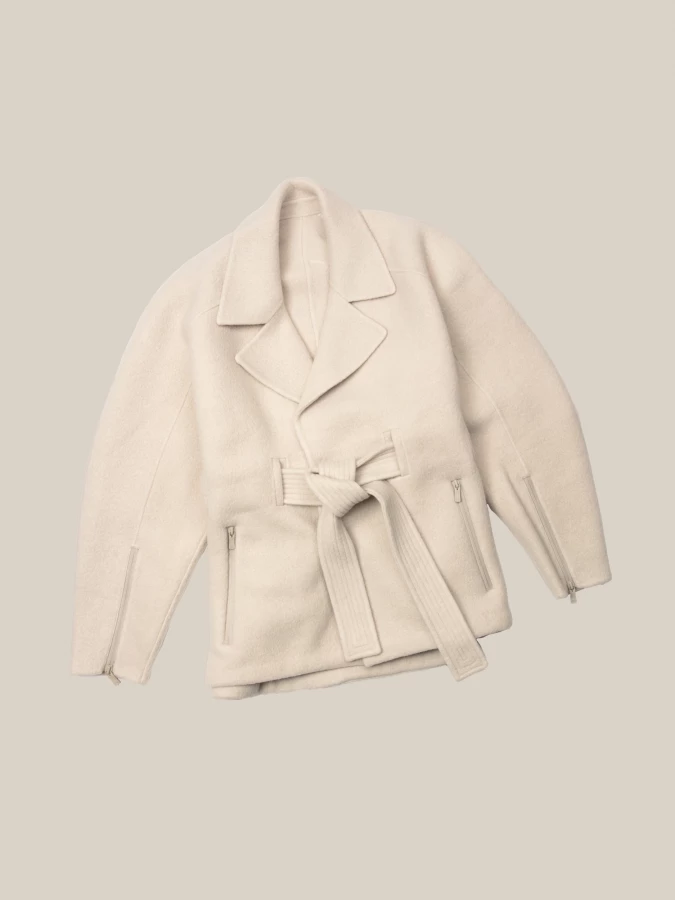 Cappotto beige 'Dapper' in lana con cintura