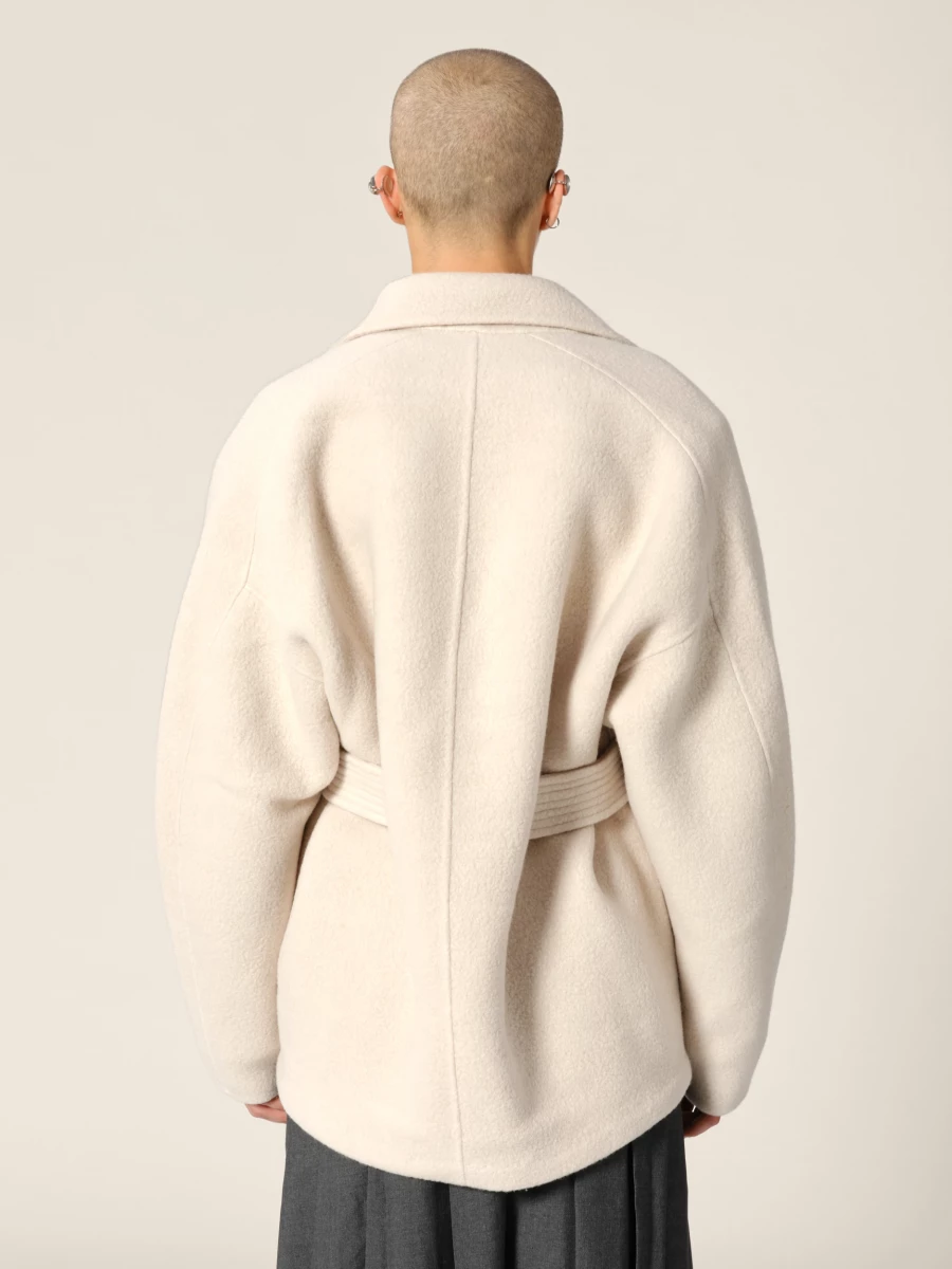Beige coat 'Dapper' in wool with belt