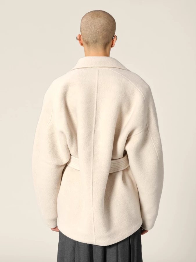 Beige coat 'Dapper' in wool with belt