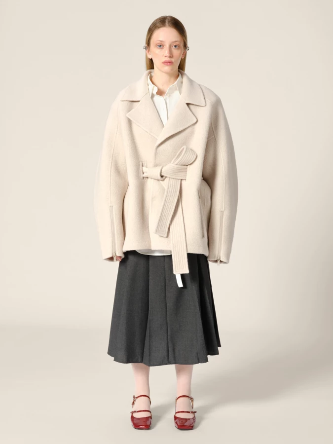 Cappotto beige 'Dapper' in lana con cintura