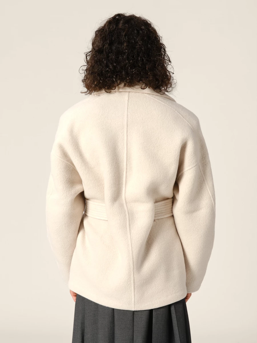 Beige coat 'Dapper' in wool with belt