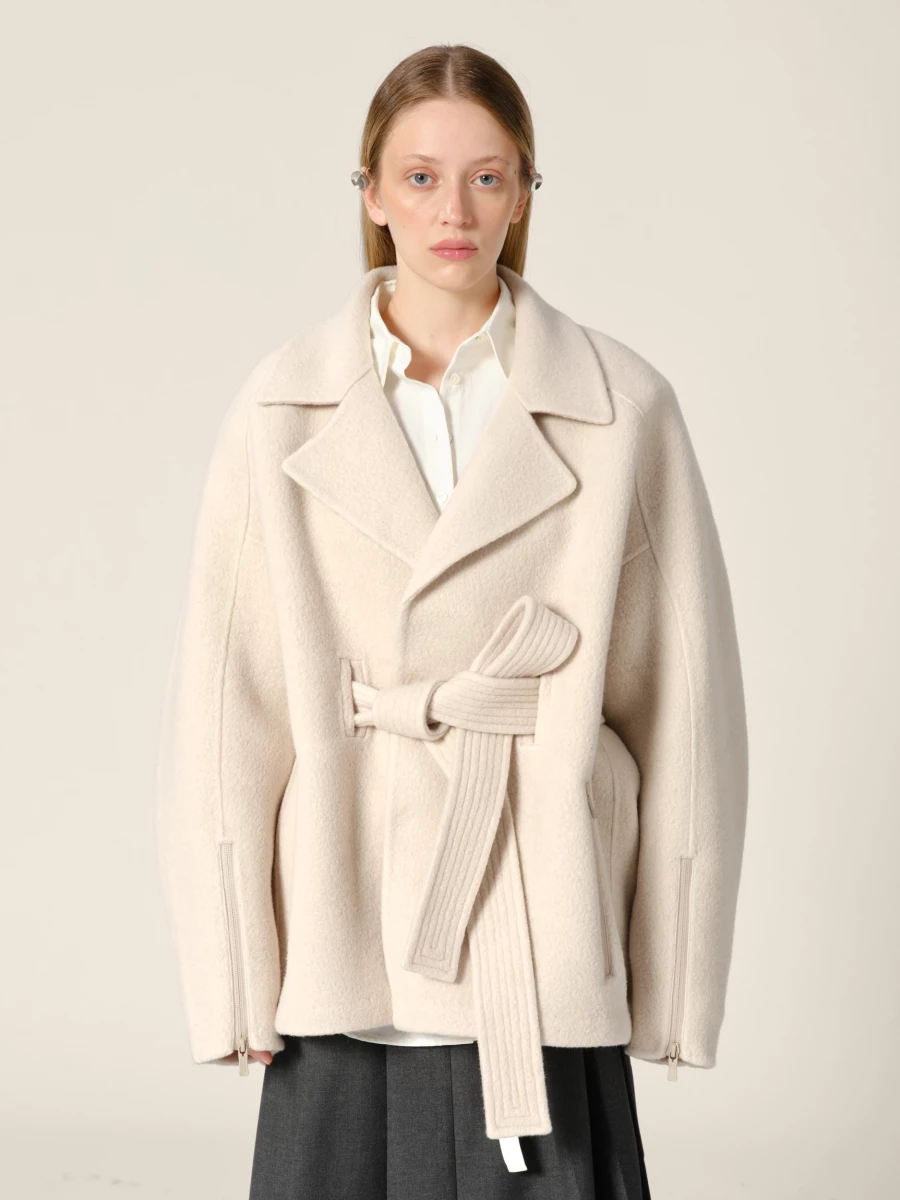 Beige coat 'Dapper' in wool with belt