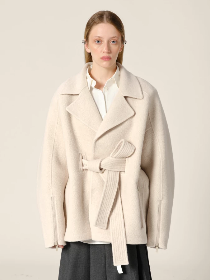 Cappotto beige 'Dapper' in lana con cintura