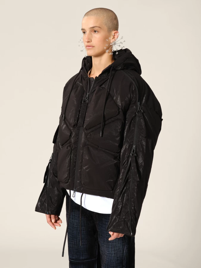 Piumino nero 'Turtles' multi zip con cappuccio