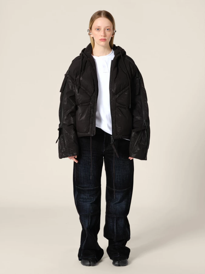 Piumino nero 'Turtles' multi zip con cappuccio