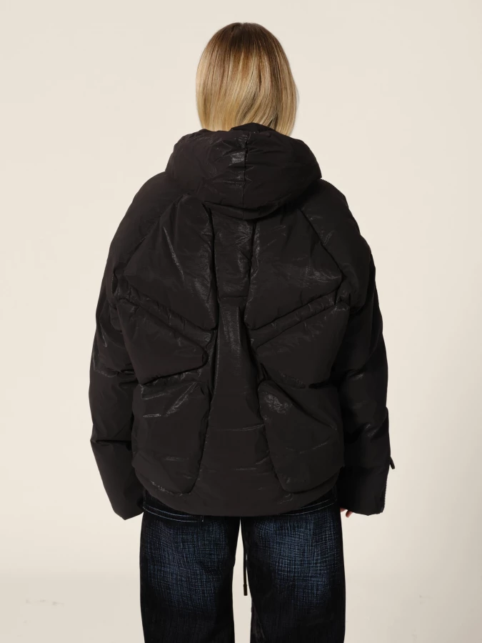 Black 'Turtles' multi zip hooded down jacket