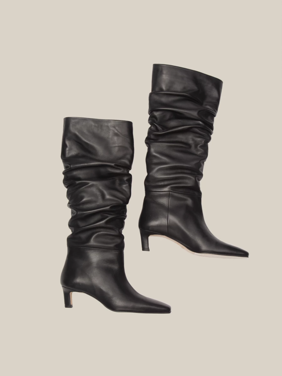 Black 'Kalila' ruffle leather boots