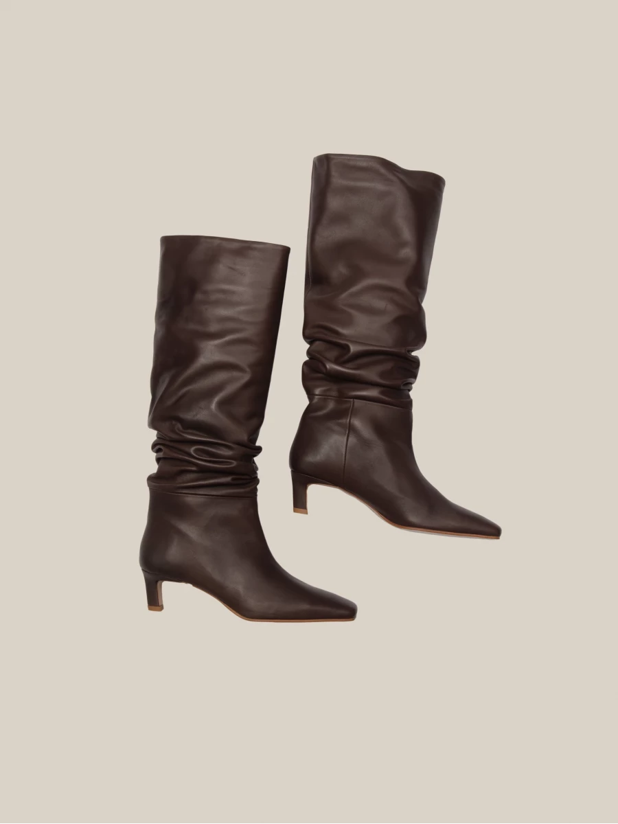 Brown 'Kalila' ruffle leather boots