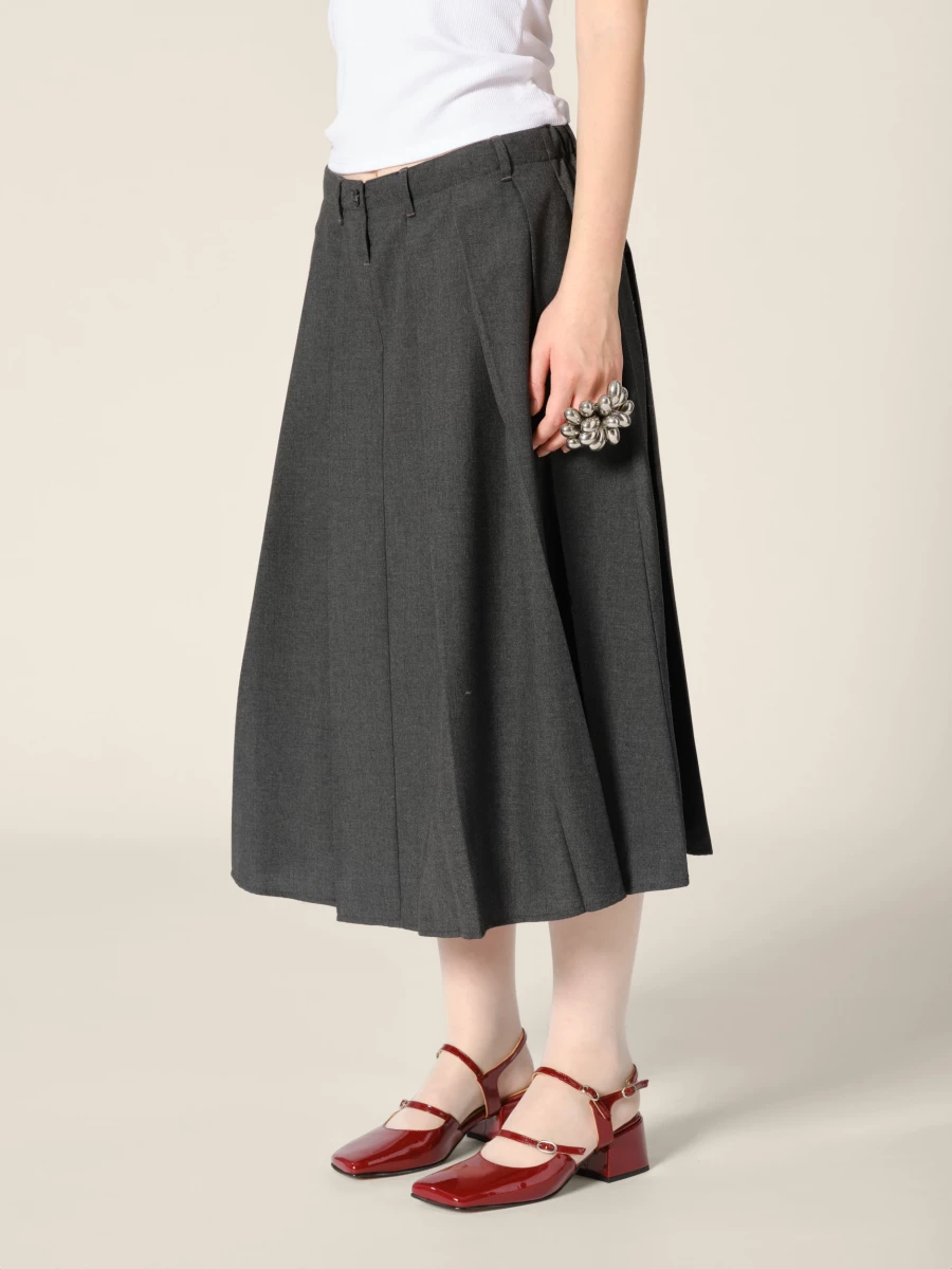 Grey 'Lach' wide pleated midi skirt