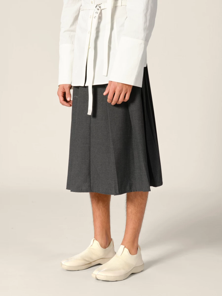 Grey 'Lach' wide pleated midi skirt